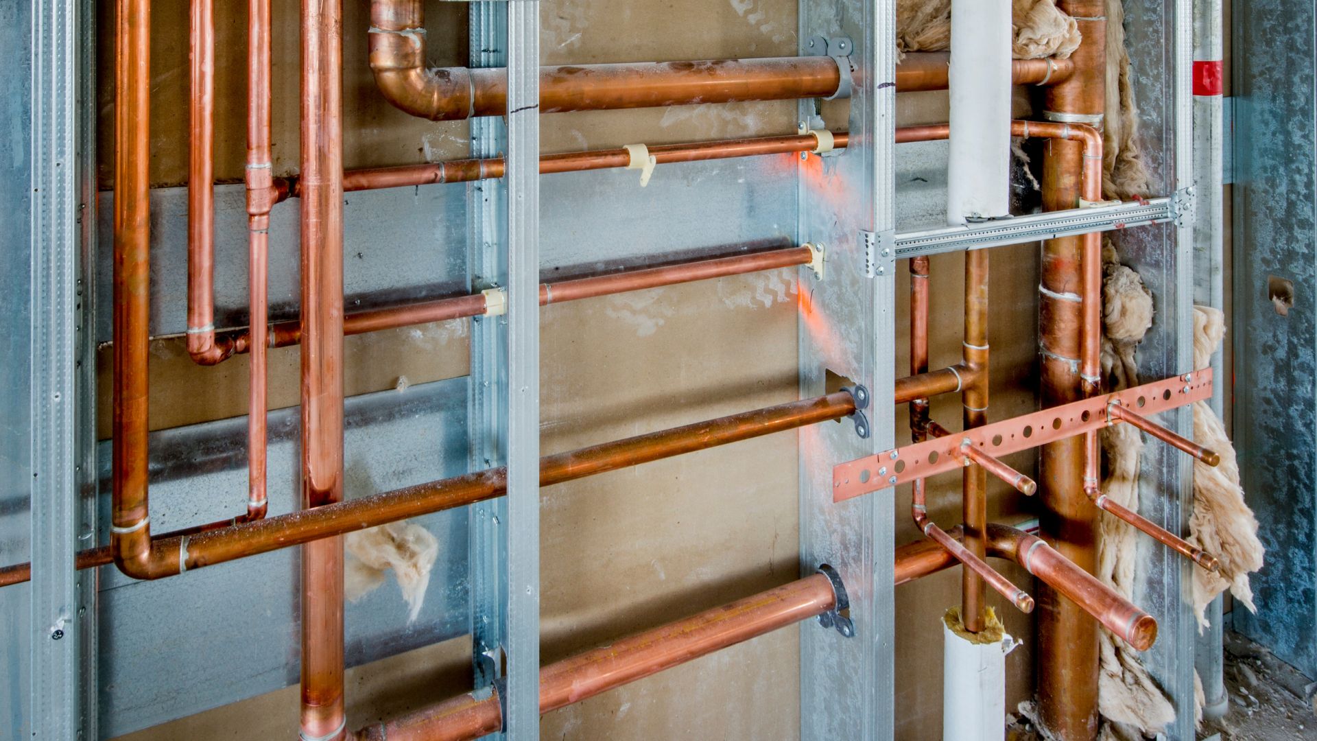 Pipes and piping in a building under construction