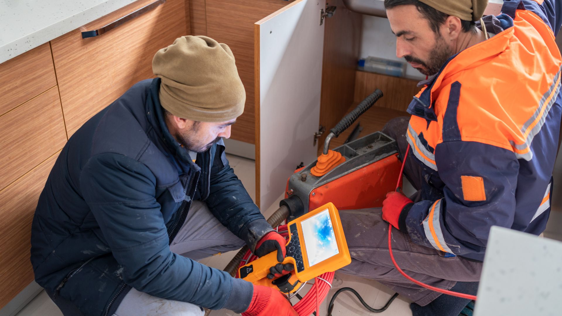 A couple of men working on a piece of equipment